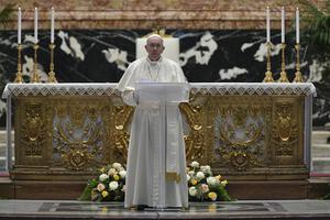 Pope Francis gives the Urbi et Orbi blessing on Easter Sunday in St. Peter's Basilica on April 4th, 2021. Pope Francis gives the Urbi et Orbi blessing on Easter Sunday in St. Peter's Basilica on April 4th, 2021.