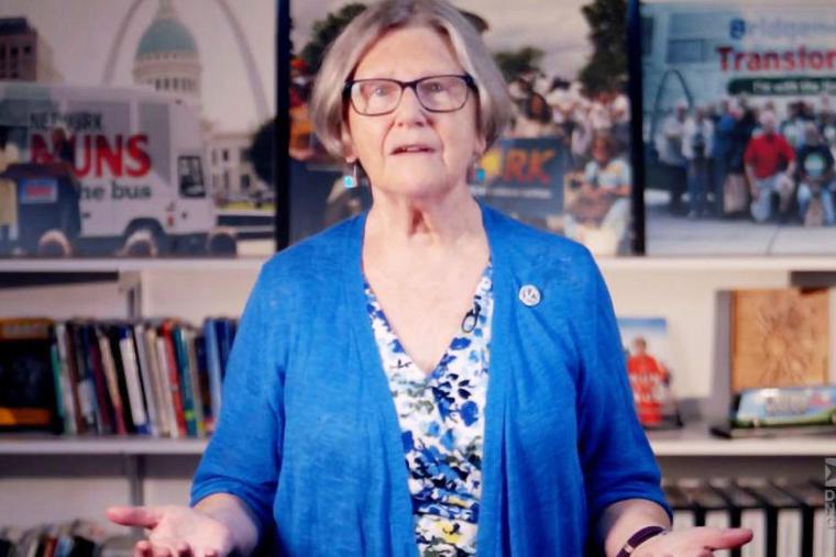 In this screenshot from the DNCC’s livestream of the 2020 Democratic National Convention, Sister Simone Campbell addresses the virtual convention on Aug. 20, 2020. In this screenshot from the DNCC’s livestream of the 2020 Democratic National Convention, Sister Simone Campbell addresses the virtual convention on Aug. 20, 2020.