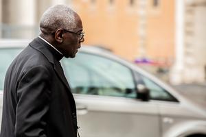 Cardinal Robert Sarah, prefect of the Congregation for Divine Worship and the Discipline of the Sacraments, arrives for the afternoon session of the Amazon Synod at the entrance of the Vatican's Synod Hall, October 15, 2019. Cardinal Robert Sarah, prefect of the Congregation for Divine Worship and the Discipline of the Sacraments, arrives for the afternoon session of the Amazon Synod at the entrance of the Vatican's Synod Hall, October 15, 2019.