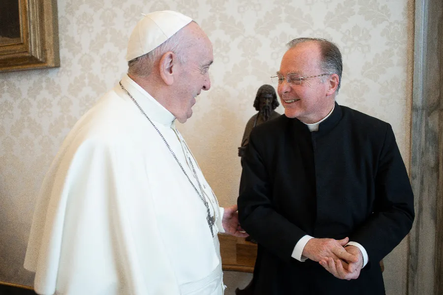Pope Francis receives Fr. John Connor, general director of the Legionaries of Christ, in a private audience at the Vatican, April 22, 2021. Pope Francis receives Fr. John Connor, general director of the Legionaries of Christ, in a private audience at the Vatican, April 22, 2021.