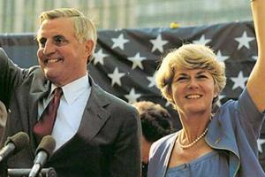 U.S. presidential candidate Walter Mondale and vice-presidential candidate Geraldine Ferraro campaign at a political rally in Fort Lauderdale, Florida, April 27, 1984. U.S. presidential candidate Walter Mondale and vice-presidential candidate Geraldine Ferraro campaign at a political rally in Fort Lauderdale, Florida, April 27, 1984.