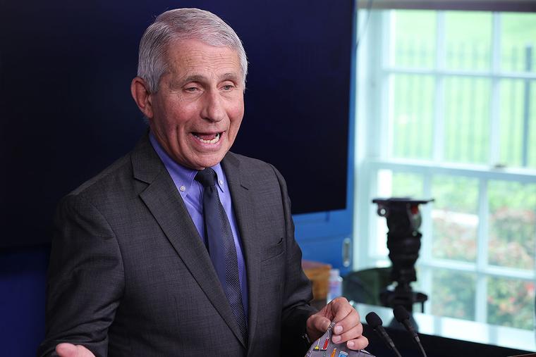 National Institute of Allergy and Infectious Diseases Director Dr. Anthony Fauci talks to reporters in the Brady Press Briefing Room at the White House on April 13, 2021, in Washington, DC.
Chip Somodevilla National Institute of Allergy and Infectious Diseases Director Dr. Anthony Fauci talks to reporters in the Brady Press Briefing Room at the White House on April 13, 2021, in Washington, DC.
Chip Somodevilla