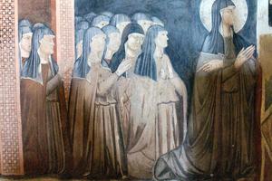 Fresco of Saint Clare and nuns of her Order, Chapel of San Damiano, Assisi. Fresco of Saint Clare and nuns of her Order, Chapel of San Damiano, Assisi.