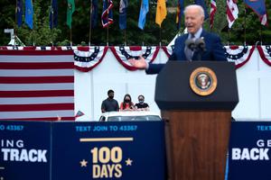 President Joe Biden speaks during a drive-in rally at Infinite Energy Center April 29, 2021, in Duluth, Georgia. President Joe Biden speaks during a drive-in rally at Infinite Energy Center April 29, 2021, in Duluth, Georgia.