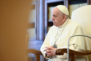 Pope Francis holds his weekly General Audience in the Library of the Vatican’s Apostolic Palace on May 5th, 2021. Pope Francis holds his weekly General Audience in the Library of the Vatican’s Apostolic Palace on May 5th, 2021.