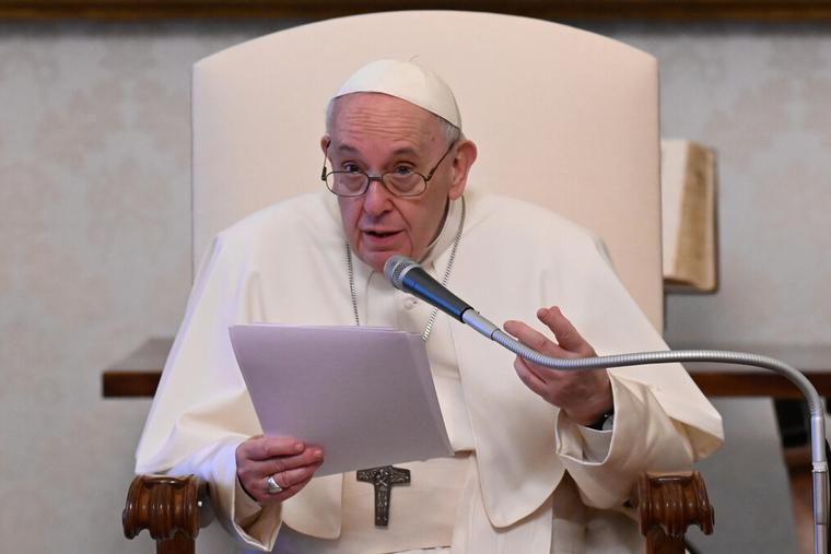 Pope Francis holds his weekly General Audience in the Library of the Vatican’s Apostolic Palace on April 28th, 2021. Pope Francis holds his weekly General Audience in the Library of the Vatican’s Apostolic Palace on April 28th, 2021.