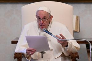 Pope Francis holds his weekly General Audience in the Library of the Vatican’s Apostolic Palace on April 28th, 2021. Pope Francis holds his weekly General Audience in the Library of the Vatican’s Apostolic Palace on April 28th, 2021.
