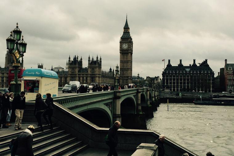 The streets of London with Big Ben in the background. The streets of London with Big Ben in the background.