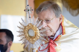 Cardinal George Pell at the annual Eucharistic procession at the Angelicum in Rome, May 13, 2021. Cardinal George Pell at the annual Eucharistic procession at the Angelicum in Rome, May 13, 2021.