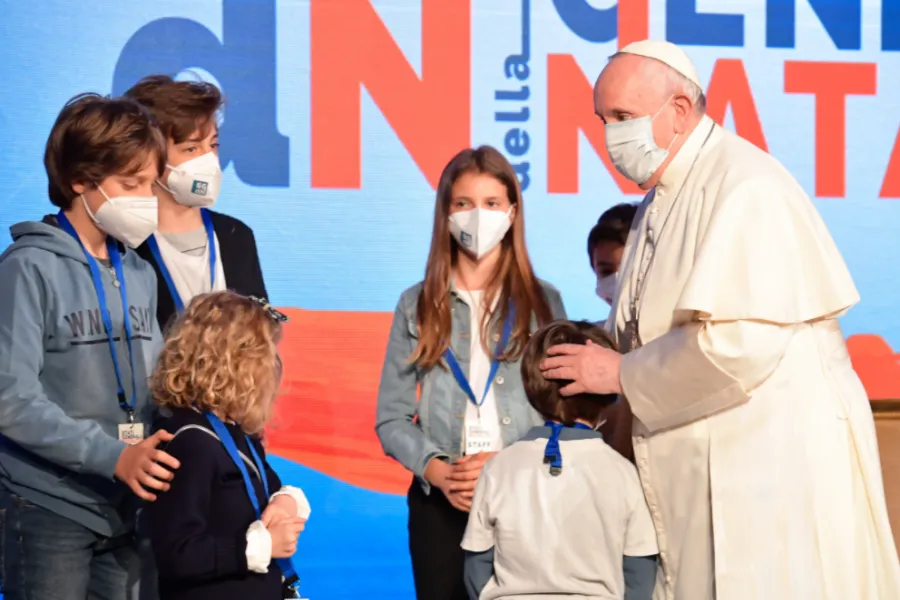 Pope Francis attends the ‘General State of the Birth Rate’ event in Rome, May 14, 2021. Pope Francis attends the ‘General State of the Birth Rate’ event in Rome, May 14, 2021.