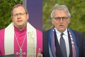 (L-R) Bishop Georg Bätzing, the president of the German bishops’ conference alongside Thomas Sternberg, president of the Central Committee of German Catholics, address Ökumenischen Kirchentag in Frankfurt, May 16, 2021. (L-R) Bishop Georg Bätzing, the president of the German bishops’ conference alongside Thomas Sternberg, president of the Central Committee of German Catholics, address Ökumenischen Kirchentag in Frankfurt, May 16, 2021.