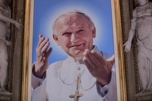 The Shrine of Mercy in Rome includes an image of Pope St. John Paul II. He was born on May 18, 1920. The Shrine of Mercy in Rome includes an image of Pope St. John Paul II. He was born on May 18, 1920.