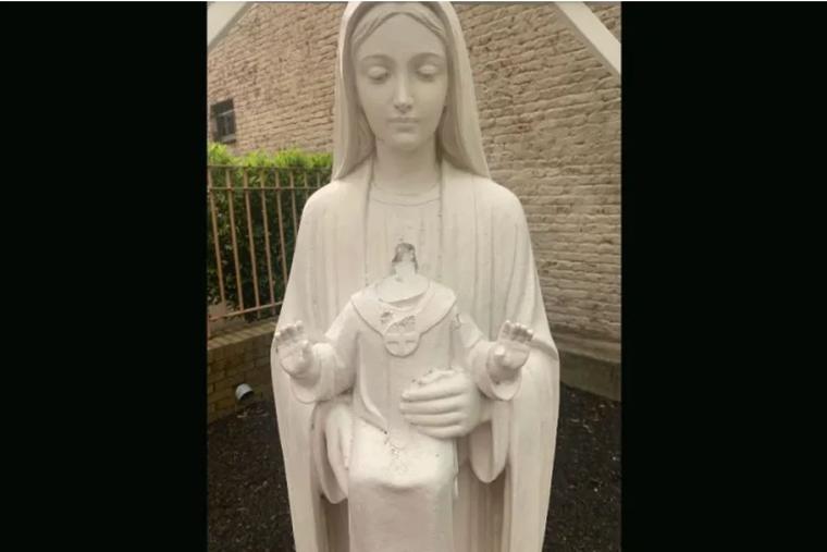 A statue of Mary and the Infant Jesus was found outside the diocesan administrative offices in Brooklyn. A statue of Mary and the Infant Jesus was found outside the diocesan administrative offices in Brooklyn.