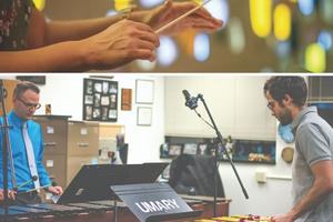 Top, in the new program, teachers work on their conducting skills. Bottom, a student and faculty member practice a percussion piece together. Top, in the new program, teachers work on their conducting skills. Bottom, a student and faculty member practice a percussion piece together.
