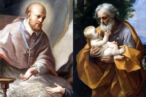 LEFT: Francisco Bayeu y Subías, “St. Francis de Sales,” 18th century. RIGHT: Guido Reni, “St. Joseph with the Infant Jesus,” c. 1620. LEFT: Francisco Bayeu y Subías, “St. Francis de Sales,” 18th century. RIGHT: Guido Reni, “St. Joseph with the Infant Jesus,” c. 1620.