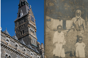 Georgetown University (L), Frank Campbell, one of the slaves sold in 1838, pictured c.1900 (R). Georgetown University (L), Frank Campbell, one of the slaves sold in 1838, pictured c.1900 (R).