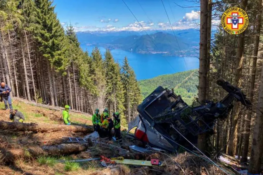 The site of the cable car crash on the Mottarone mountain on May 23, 2021. The site of the cable car crash on the Mottarone mountain on May 23, 2021.