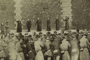 This photo montage depicts the execution of Paris Archbishop Georges Darboy and four other ‘hostages of the Commune’ at the Grande Roquette prison, May 24, 1871. This photo montage depicts the execution of Paris Archbishop Georges Darboy and four other ‘hostages of the Commune’ at the Grande Roquette prison, May 24, 1871.
