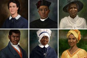 Top row: L to R: Venerable Henriette DeLille, Venerable Augustus Tolton and Servant of God Julia Greeley
Bottom row: L to R: Venerable Pierre Toussaint, Servant of God Mary Lange and Servant of God Thea Bowman Top row: L to R: Venerable Henriette DeLille, Venerable Augustus Tolton and Servant of God Julia Greeley
Bottom row: L to R: Venerable Pierre Toussaint, Servant of God Mary Lange and Servant of God Thea Bowman