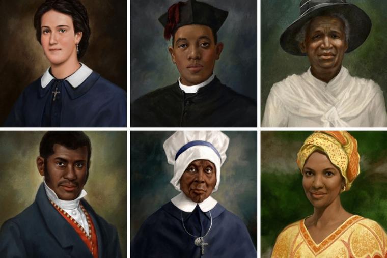 Top row: L to R: Venerable Henriette DeLille, Venerable Augustus Tolton and Servant of God Julia Greeley
Bottom row: L to R: Venerable Pierre Toussaint, Servant of God Mary Lange and Servant of God Thea Bowman Top row: L to R: Venerable Henriette DeLille, Venerable Augustus Tolton and Servant of God Julia Greeley
Bottom row: L to R: Venerable Pierre Toussaint, Servant of God Mary Lange and Servant of God Thea Bowman