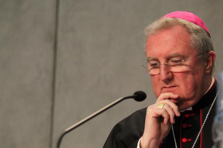 Archbishop Arthur Roche at the Vatican press office on Feb. 10, 2015.