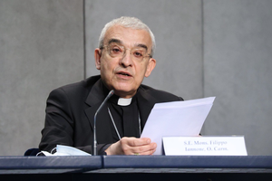 Archbishop Filippo Iannone, president of the Pontifical Council for Legislative Texts, speaking during a Vatican press conference June 1, 2021. Archbishop Filippo Iannone, president of the Pontifical Council for Legislative Texts, speaking during a Vatican press conference June 1, 2021.