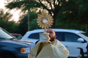 Outdoor adoration takes place during the COVID-19 pandemic in Richardson, Texas. Outdoor adoration takes place during the COVID-19 pandemic in Richardson, Texas.