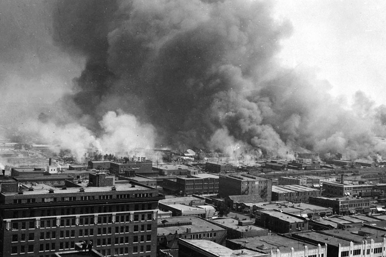 Flames across the Greenwood section of Tulsa. Flames across the Greenwood section of Tulsa.