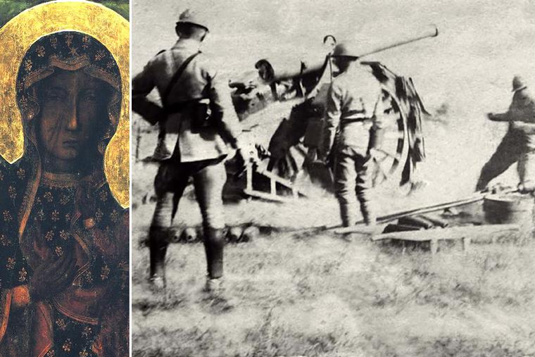 LEFT: The Black Madonna of Czestochowa. RIGHT: A Polish 120 mm battery during the Battle of Warsaw in 1920. LEFT: The Black Madonna of Czestochowa. RIGHT: A Polish 120 mm battery during the Battle of Warsaw in 1920.
