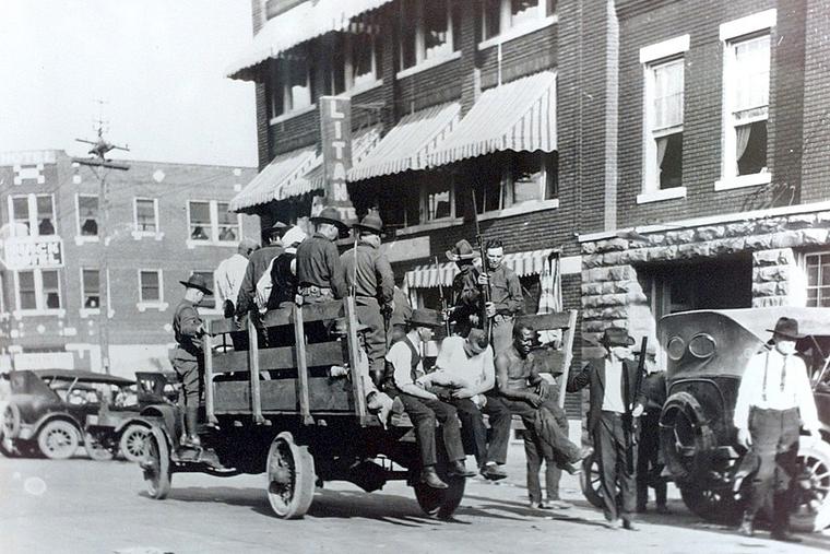 National Guard with the wounded after the Tulsa Race Massacre. National Guard with the wounded after the Tulsa Race Massacre.