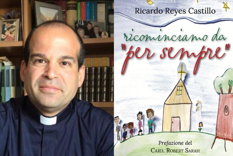 Father Reyes Castillo alongside his new book on marriage. Father Reyes Castillo alongside his new book on marriage.