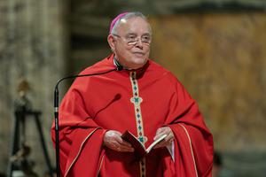 Archbishop Charles Chaput of Philadelphia speaks to members of the U.S. Conference of Catholic Bishops' Region III during their ad Limina Apostolorum visit, at the Basilica of Saint Paul Outside the Walls in Rome, on Nov. 27, 2019. Archbishop Charles Chaput of Philadelphia speaks to members of the U.S. Conference of Catholic Bishops' Region III during their ad Limina Apostolorum visit, at the Basilica of Saint Paul Outside the Walls in Rome, on Nov. 27, 2019.
