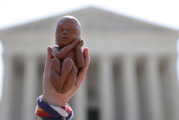 A pro-lifer holds up a model of a second-trimester unborn child during a protest in front of the U.S. Supreme Court June 22, 2020, in Washington. The Biden administration's record-amount budget did not protect the longtime Hyde Amendment, which prohibits taxpayer funding of abortion. A pro-lifer holds up a model of a second-trimester unborn child during a protest in front of the U.S. Supreme Court June 22, 2020, in Washington. The Biden administration's record-amount budget did not protect the longtime Hyde Amendment, which prohibits taxpayer funding of abortion.