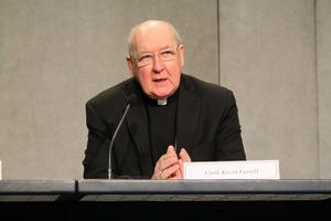 Cardinal Kevin Farrell, prefect of the Dicastery for the Laity, Family and Life, speaks at a press conference at the Holy See Press Office on January 25, 2018. Cardinal Kevin Farrell, prefect of the Dicastery for the Laity, Family and Life, speaks at a press conference at the Holy See Press Office on January 25, 2018.