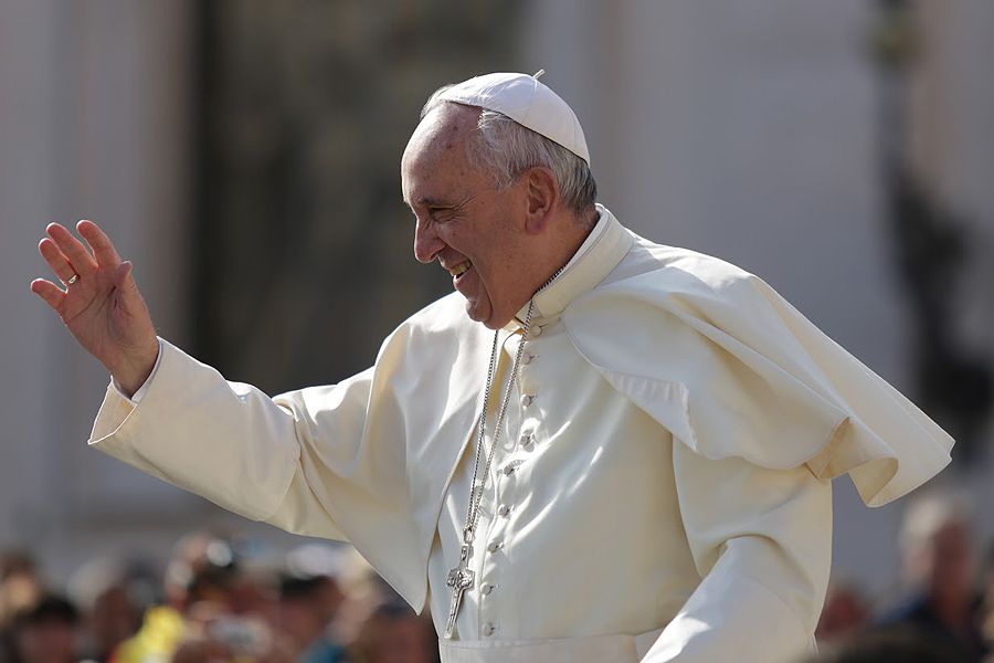 Pope Francis waves to pilgrims in St. Peter's Square on Sept. 9, 2015 for the general audience. Pope Francis waves to pilgrims in St. Peter's Square on Sept. 9, 2015 for the general audience.