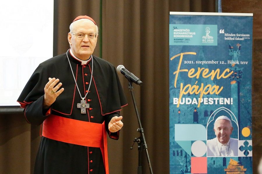 Cardinal Péter Erdő at a press conference for the International Eucharistic Congress in Budapest, June 14, 2021. Cardinal Péter Erdő at a press conference for the International Eucharistic Congress in Budapest, June 14, 2021.