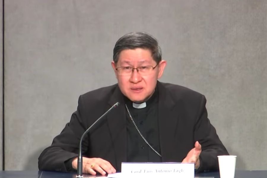 Cardinal Luis Antonio Tagle is moved as he recalls his grandfather at a Vatican press conference, June 15, 2021. Cardinal Luis Antonio Tagle is moved as he recalls his grandfather at a Vatican press conference, June 15, 2021.