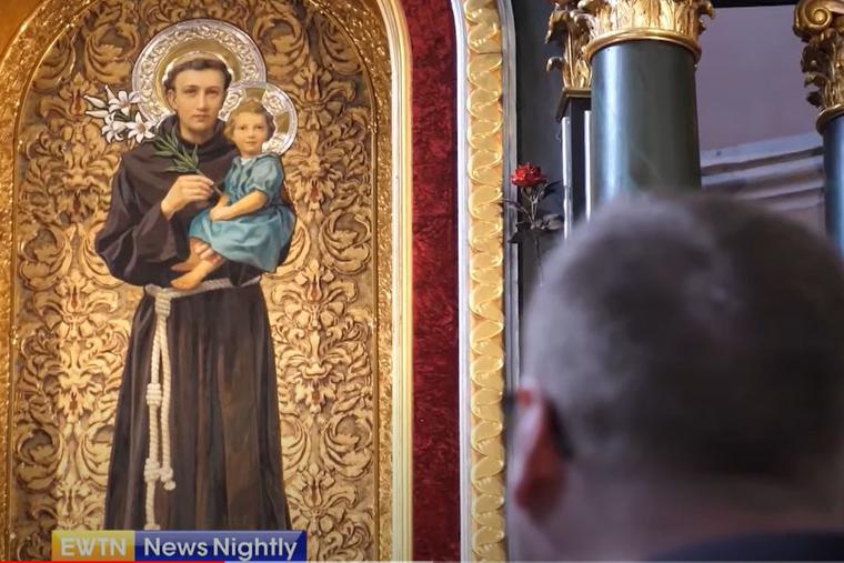 A portrait of St. Anthony hangs in the Shrine of St. Anthony in Radecznica, Poland. A portrait of St. Anthony hangs in the Shrine of St. Anthony in Radecznica, Poland.