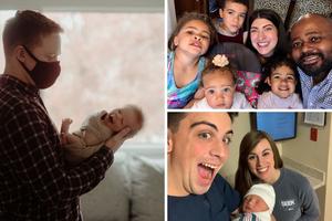 Clockwise from left: Scott Hawthorne holds his son, George, soon after his birth in October 2020. Cel Ezeani enjoys spending time with wife Amber and their four children. John Klarmann and his wife, Ariel, are all smiles with their son, Peter James. Clockwise from left: Scott Hawthorne holds his son, George, soon after his birth in October 2020. Cel Ezeani enjoys spending time with wife Amber and their four children. John Klarmann and his wife, Ariel, are all smiles with their son, Peter James.