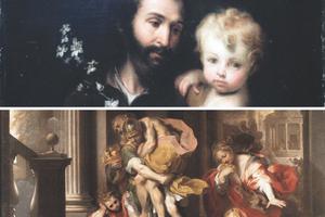St. Joseph is shown with the Child Jesus, in art by Bartolomé Esteban Murillo, as Aeneas flees burning Troy, as depicted by Federico Barocci, in the Galleria Borghese in Rome. St. Joseph is shown with the Child Jesus, in art by Bartolomé Esteban Murillo, as Aeneas flees burning Troy, as depicted by Federico Barocci, in the Galleria Borghese in Rome.