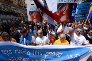 People take part in the "March for Life", the Croatia's fifth annual pro-life march, in Zagreb on May 29, 2021. People take part in the "March for Life", the Croatia's fifth annual pro-life march, in Zagreb on May 29, 2021.