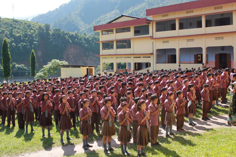 Morning assembly at a Catholic school in Seppa in Arunachal Pradesh state. Morning assembly at a Catholic school in Seppa in Arunachal Pradesh state.