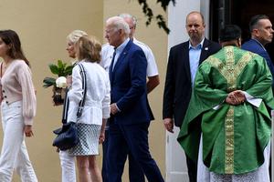 President Joe Biden (C) and First Lady Jill Biden (2nd L) leave St. Joseph on the Brandywine Catholic Church in Wilmington, Delaware, June 19, 2021. President Joe Biden (C) and First Lady Jill Biden (2nd L) leave St. Joseph on the Brandywine Catholic Church in Wilmington, Delaware, June 19, 2021.