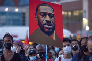 Demonstrators gather outside the Barclays Center after former Minneapolis police officer Derek Chauvin was convicted of murder in the May 2020 death of George Floyd. Demonstrators gather outside the Barclays Center after former Minneapolis police officer Derek Chauvin was convicted of murder in the May 2020 death of George Floyd.