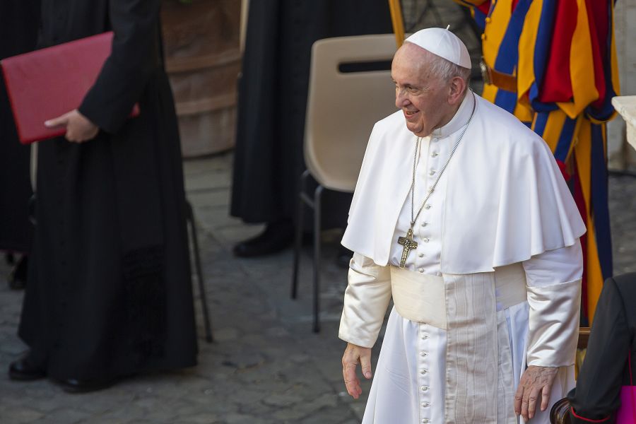 Pope Francis smiles during the general audience in the Vatican's San Damaso Courtyard on June 30, 2021. Pope Francis smiles during the general audience in the Vatican's San Damaso Courtyard on June 30, 2021.