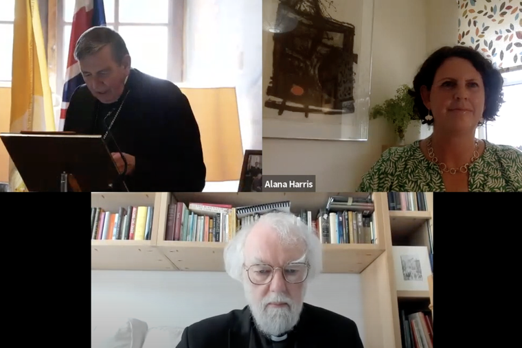 Cardinal Kurt Koch, president of the Pontifical Council for Promoting Christian Unity (L) speaking at the Embassy with Dr. Alana Harris (R) and Archbishop Rowan Williams formerly of Canterbury. Cardinal Kurt Koch, president of the Pontifical Council for Promoting Christian Unity (L) speaking at the Embassy with Dr. Alana Harris (R) and Archbishop Rowan Williams formerly of Canterbury.