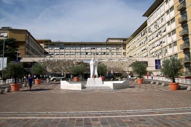 A statue of Pope St. John Paul II is located at the entrance of Gemelli hospital, where Pope Francis just underwent surgery. John Paul II was cared for here after the 1981 assassination attempt on his life. A statue of Pope St. John Paul II is located at the entrance of Gemelli hospital, where Pope Francis just underwent surgery. John Paul II was cared for here after the 1981 assassination attempt on his life.