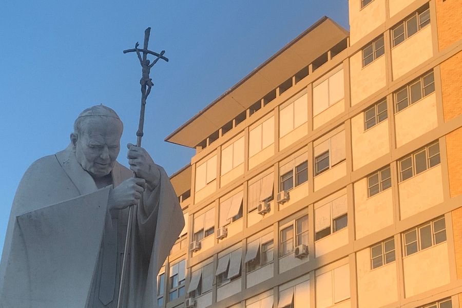 Rome’s Gemelli Hospital, pictured on July 5, 2021, as Pope Francis convalesces after a surgery. Rome’s Gemelli Hospital, pictured on July 5, 2021, as Pope Francis convalesces after a surgery.