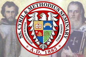 Background: Uroš Predić, “Saints Cyril and Methods,” 1912. Seal: SS. Cyril and Methodius Seminary. Background: Uroš Predić, “Saints Cyril and Methods,” 1912. Seal: SS. Cyril and Methodius Seminary.