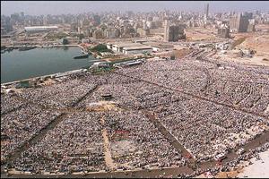 This general view taken May 11, 1997, from a helicopter in Beirut shows the 250,000 pilgrims at the open-air Mass celebrated by Pope John Paul II during his historic visit to Lebanon This general view taken May 11, 1997, from a helicopter in Beirut shows the 250,000 pilgrims at the open-air Mass celebrated by Pope John Paul II during his historic visit to Lebanon